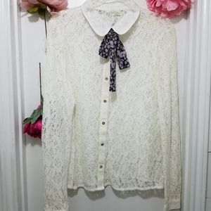 Lauren Conrad Lace Button Up Top